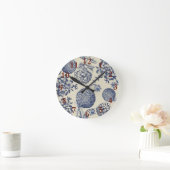アンティークブルーフラワープリントフローラ ラウンド壁時計 (ホーム)