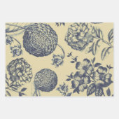 アンティークブルーフラワープリントフローラ ラッピングペーパーシート (正面3)