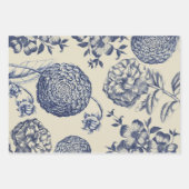 アンティークブルーフラワープリントフローラ ラッピングペーパーシート (正面)