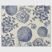 アンティークブルーフラワープリントフローラ ラッピングペーパー (フラット)