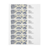 アンティークブルーフラワープリントフローラ ラップアラウンド宛名ラベル (シート)