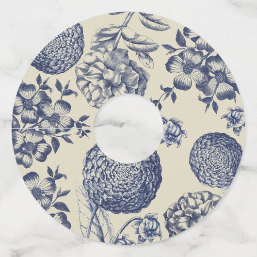 アンティークブルーフラワープリントフローラ ワイングラスタグ (正面)