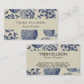 アンティークブルーフラワープリントフローラ 名刺 (正面/裏面)