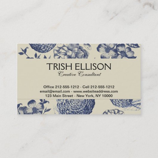 アンティークブルーフラワープリントフローラ 名刺 (裏面)
