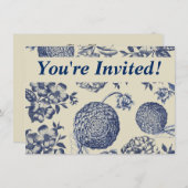 アンティークブルーフラワープリントフローラ 招待状 (正面/裏面)