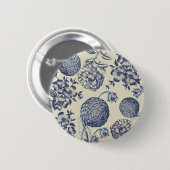 アンティークブルーフラワープリントフローラ 缶バッジ (正面&裏面)