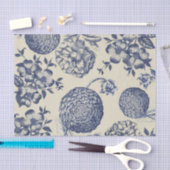 アンティークブルーフラワープリントフローラ 薄葉紙 (クラフト)