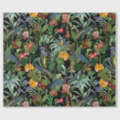 アンティークブルーヘロンとトロピアルの花柄 ラッピングペーパー (フラット)