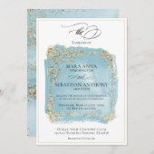 *~*アンティークブルー金ゴールドグリッター結婚式招待状 招待状 (正面/裏面)