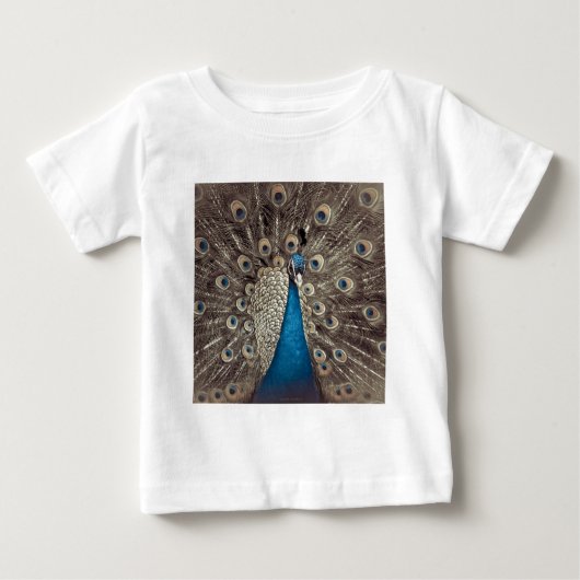 アンティークブルー クジャク ベビーTシャツ (正面)