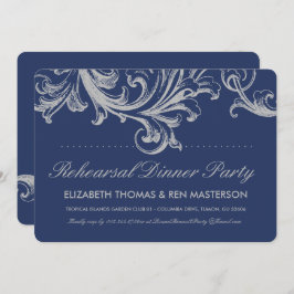 アンティークブルー&グレーフローラリハーサルディナー 招待状