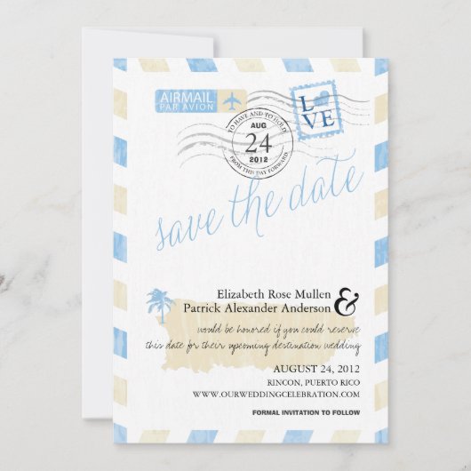 アンティークプエルトリコエアメール日付を保存 セーブザデート (正面)
