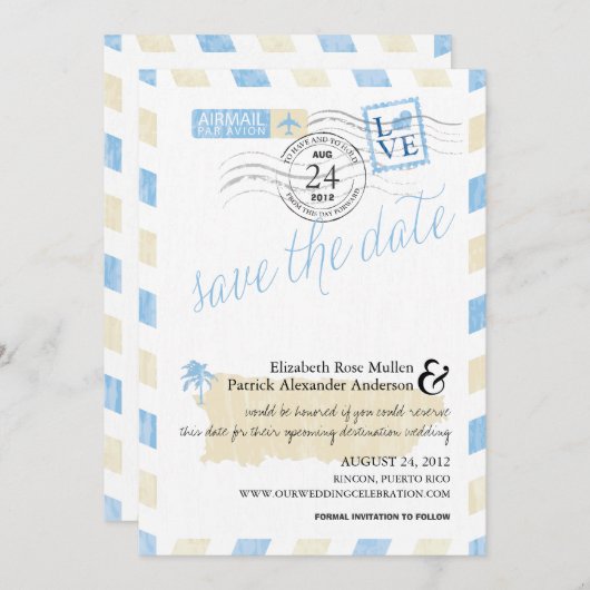 アンティークプエルトリコエアメール日付を保存 セーブザデート (正面/裏面)
