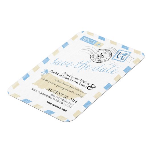 アンティークプエルトリコエアメール日付を保存 マグネット (左側)