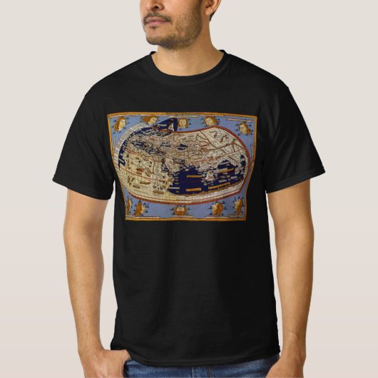 アンティークプトレマイオス世界地図,アルンシュイムのヨハネス Tシャツ (正面)
