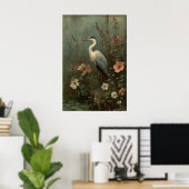 アンティークヘロン湖畔プリント、憂鬱な植物画 ポスター (ホームオフィス)