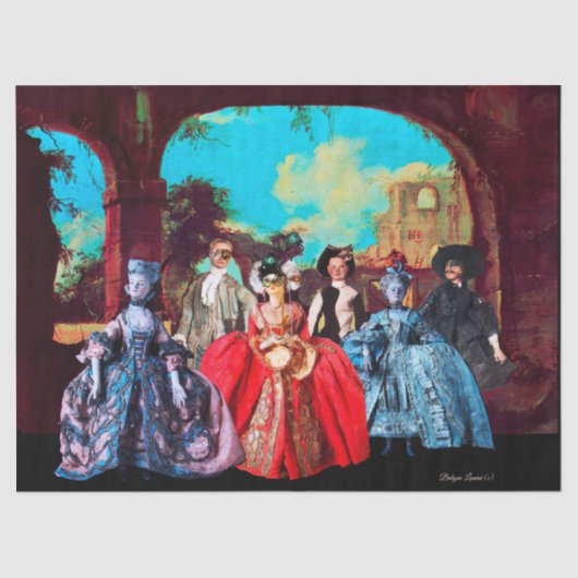 アンティークベネチアンパペット、仮装パーティーマスク 薄葉紙 (正面)