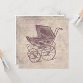 アンティークベビーキャリッジヴィンテージベビーカー花アート カード (正面/裏面インサイチュ)