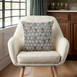 アンティークベルとスチールグレーの雪片 クッション