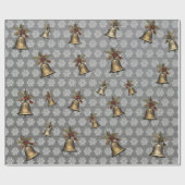 アンティークベルとスチールグレーの雪片 ラッピングペーパー (フラット)