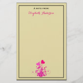 アンティークベージュとピンクの装飾ハート 便箋 (正面)