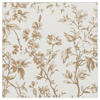 アンティークベージュの花とつるのトワール織物 ファブリック