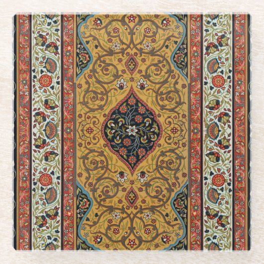 アンティークペルシアカーペットエレガントデザイン ガラスコースター (正面)