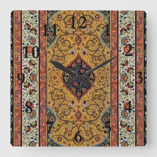アンティークペルシアカーペットエレガントデザイン スクエア壁時計 (正面)