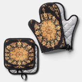 アンティークペルシア語、トルコのカーペット 鍋つかみ&鍋敷きセット (正面/裏面)