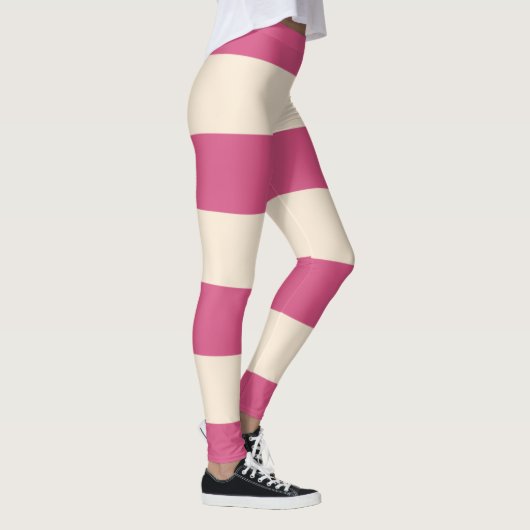 アンティークホワイトと神秘的なピンクストライプ色 レギンス (右)