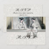 アンティークホワイトのヴィンテージ結婚式 招待状 (正面/裏面)