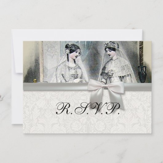 アンティークホワイトのヴィンテージ結婚式 招待状 (正面)