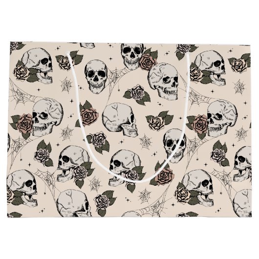 アンティークホワイトゴシックスカルとバラハロウィーン ラージペーパーバッグ (裏面)