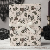 アンティークホワイトゴシックスカルとバラフローラ ラッピングペーパー