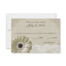 アンティークホワイトデイジー及びレース結婚レスポンスカード