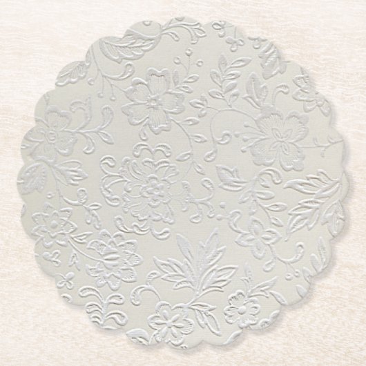 アンティークホワイトフローラ結婚紙コースター ペーパーコースター (正面)