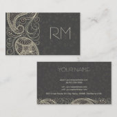 アンティークホワイトペイズリーオンダークグレーパターンデザイン 名刺 (正面/裏面)