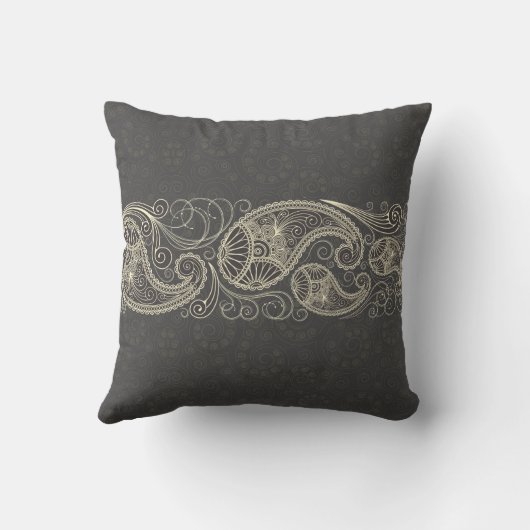 アンティークホワイトペイズリーオンダークグレー クッション (裏面)