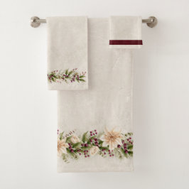 アンティークホワイトポインセチアとクリスマスグリーン バスタオルセット