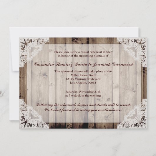 アンティークホワイトレースのウェディングリハーサル 招待状 (裏面)