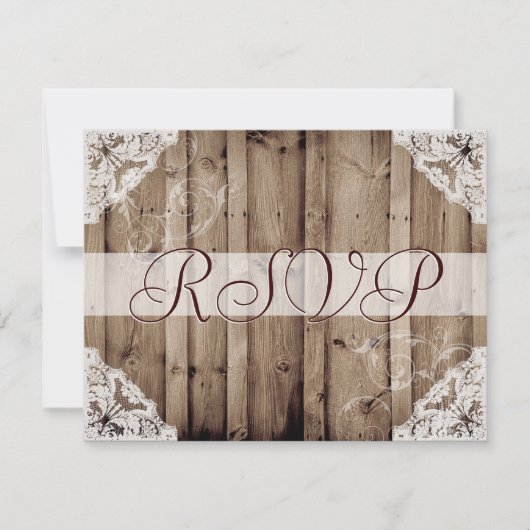 アンティークホワイトレースのウェディングRSVP 出欠カード (正面)