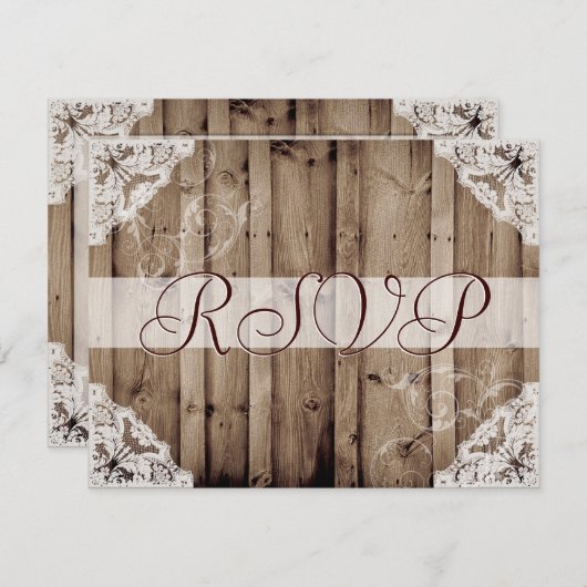 アンティークホワイトレースウェディングRSVP 出欠カード (正面/裏面)