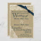 アンティークホワイトレースカントリーウェディングネイビー 招待状 (正面/裏面)