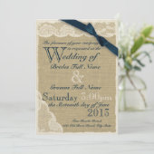 アンティークホワイトレースカントリーウェディングネイビー 招待状 (スタンド正面)