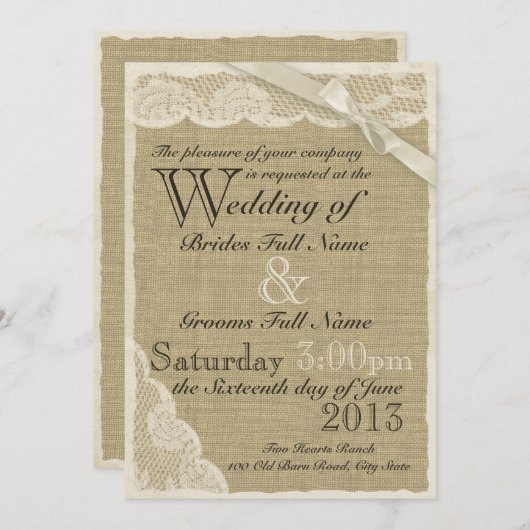アンティークホワイトレースカントリーウェディング 招待状 (正面/裏面)