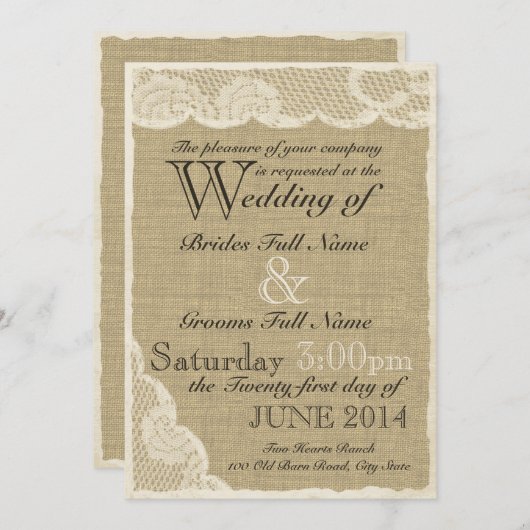アンティークホワイトレースカントリーウェディング 招待状 (正面/裏面)