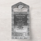 アンティークホワイトレースグレーウッドシルバー結婚ズ オールインワン招待状 (内側)