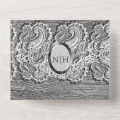 アンティークホワイトレースグレーウッドシルバー結婚ズ オールインワン招待状 (裏面)