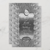 アンティークホワイトレースグレーウッドシルバー結婚ズ 招待状 (正面/裏面)