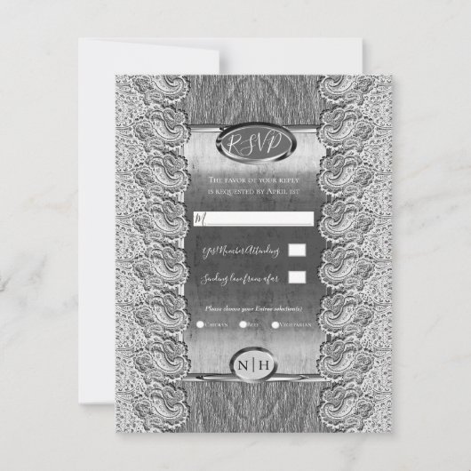 アンティークホワイトレースグレーウッドシルバー結婚ズ 招待状 (正面)